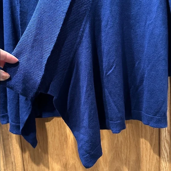 Chico's Women's Navy Blue Shawl Collar Asymmetrical Open Front Cardigan Sz 1/M - Picture 5 of 11